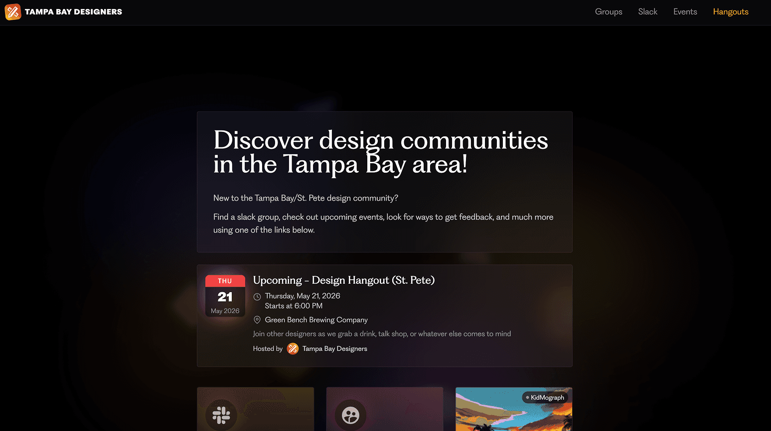 Homepage for Tampa Bay Designers
