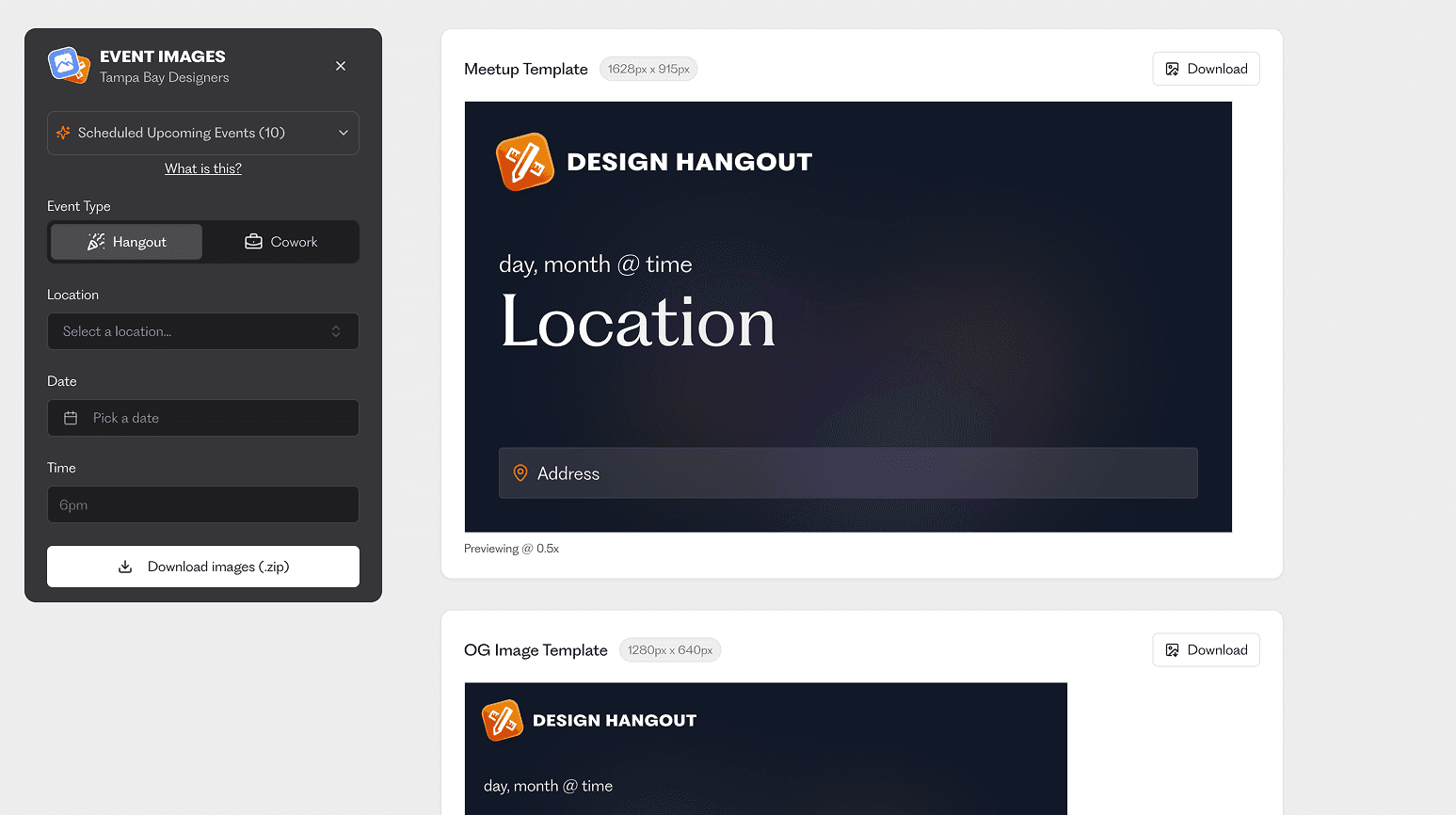 Internal site for quickly generating event images for Meetup, Social Media, and OpenGraph