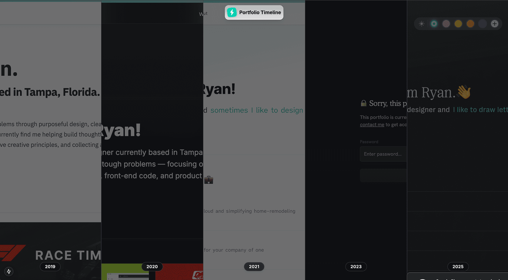 Timeline viewer for all of the different iterations of my portfolio