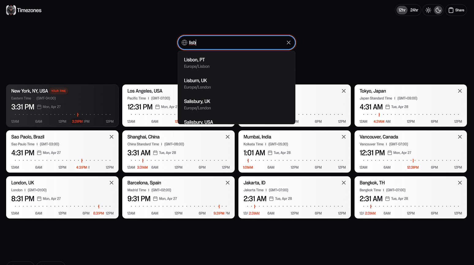 Searchable list of cities