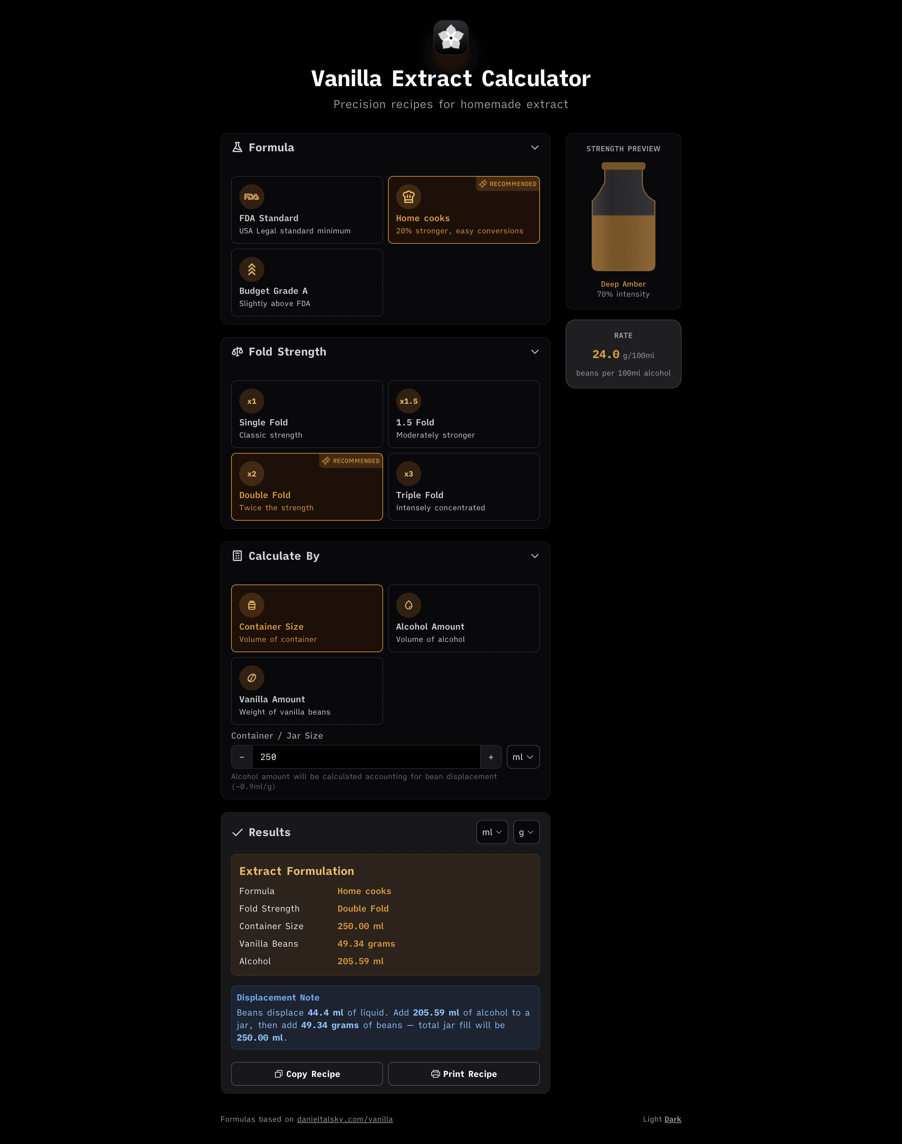 Select the type of vanilla extract and walk through the necessary components needed to make it